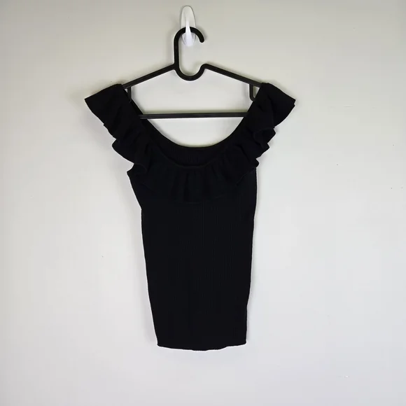 Madewell Wakeford Ruffle Sweater Tank True Black Wool-blend Women's XS EUC - Picture 5 of 10